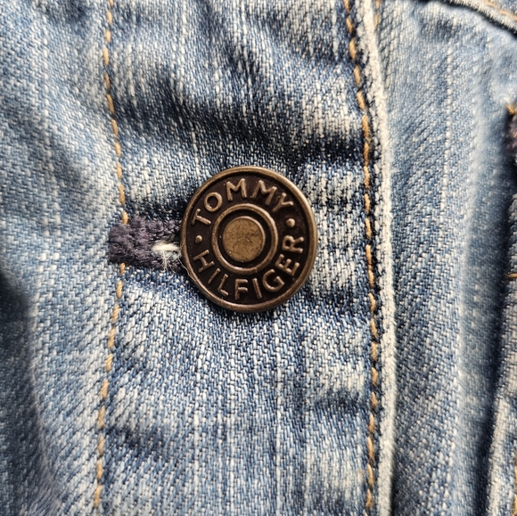Tommy Hilfiger Distressed Denim Jacket Womens Size XS Faux Pockets - Picture 5 of 16